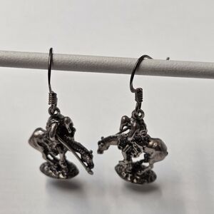 The End Of The Trail, Indian On A Horse Sterling Silver Dangle Charm Earrings